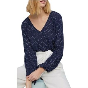 Anthropologie Maeve Polka Dot Navy Blue Blouse Size XS